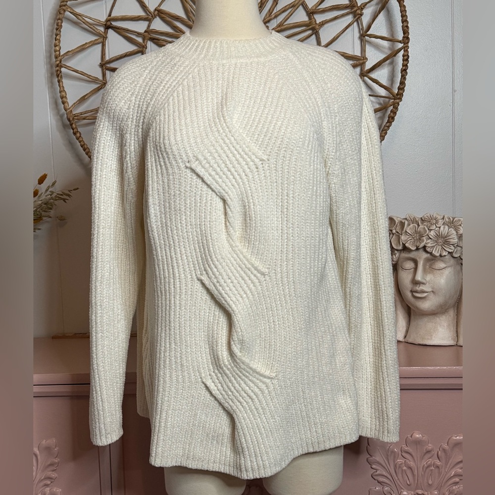 J. Jill White Cowl Neck Sweater with Cable Knit‎ Design